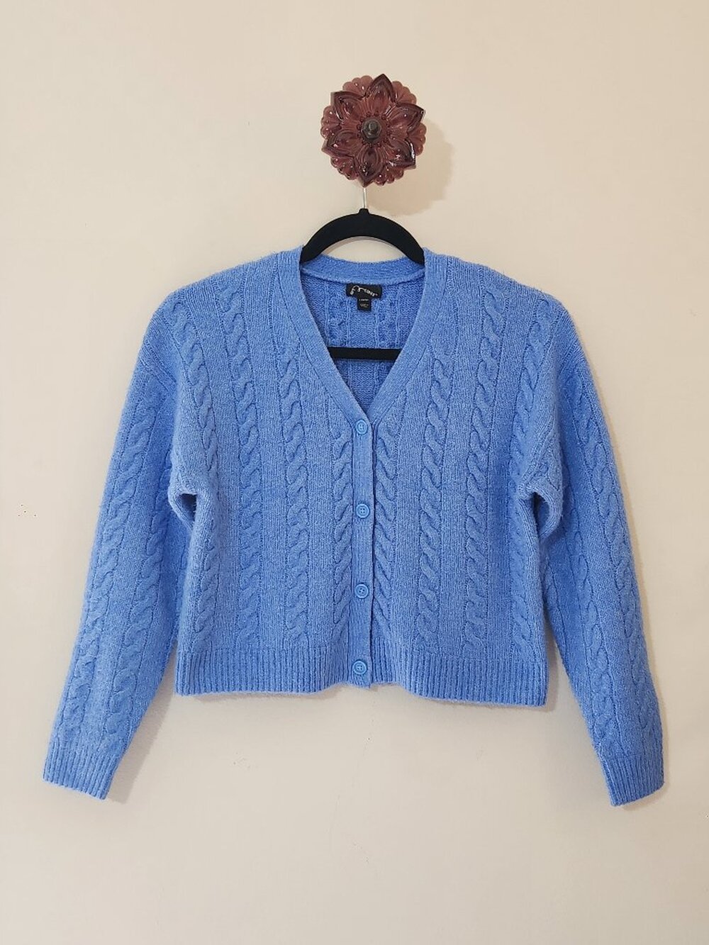 Art Class Girls L 10/12 Blue V-Neck Cable Knit Cardigan Sweater